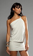 Draperad klänning med strassband, vit